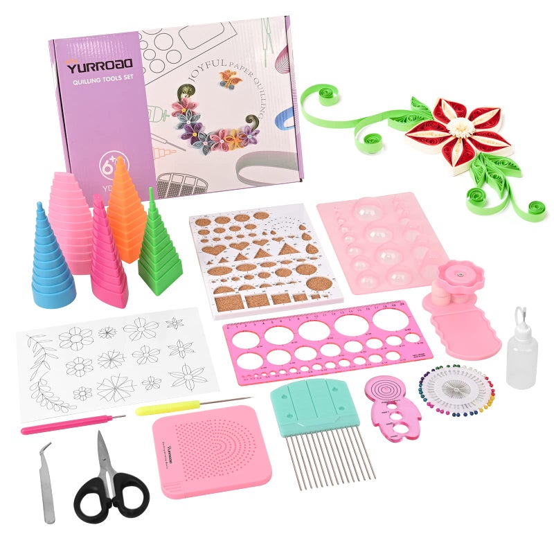 YURROAD 19pcs Paper Quilling Tools Kit Paper Strips DIY Tool Set with Slotted Pen Quilling Board Curling Coach Comb Crimper Border Buddy Filigrana Tool Kit - Image 1